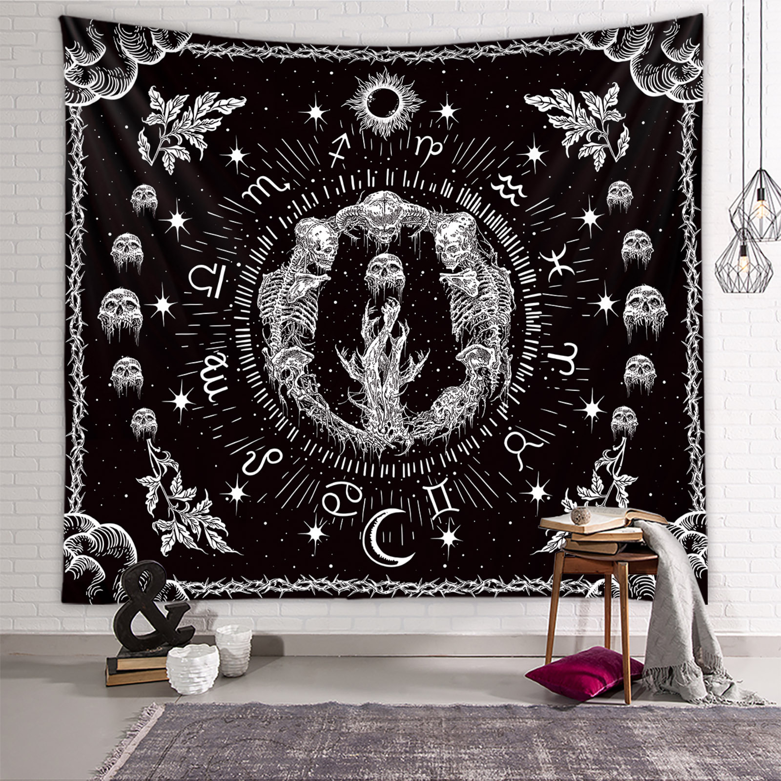 Skull Pattern Halloween Retro Skull Polyester Decorations Hanging Ornaments Party Supplies