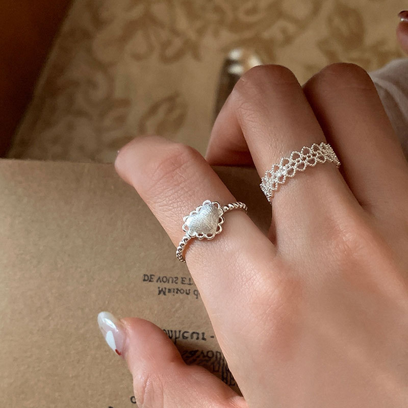 Light Luxury Niche Lace Loving Heart Opening Ring Women's Design Sense Unique Personality Fashion Elegant All-match Ring Ring Ring