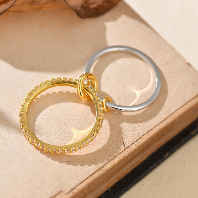 S925 Sterling Silver Double Layered Diamond Ring Style Color Block Design Elegant Understated Luxury For Women_voghion.com