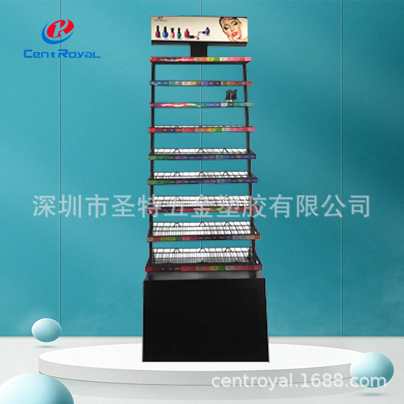 厂家来样设计指甲油展示架立式9层美甲金属化妆品展示架商用陈列