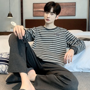 Men's winter long-sleeved warm pajamas de Velvet youth loose autumn and winter home wear thin velvet suit can be worn outside