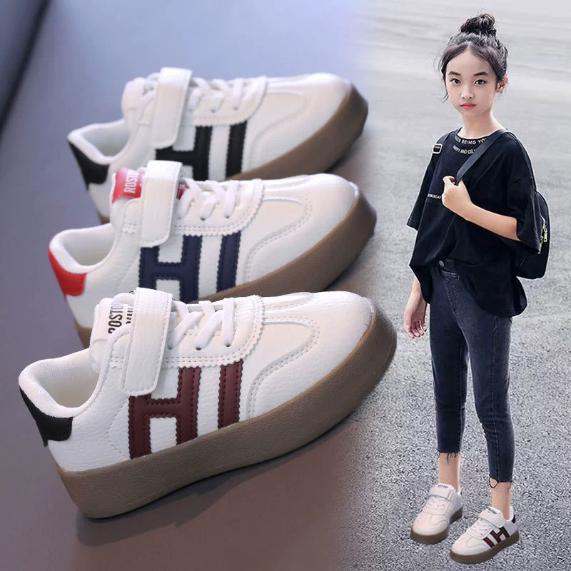 Детская обувь для девочек весна-лето 2024 новые кожаные детские кроссовки спортивные маленькие белые туфли для мальчиков