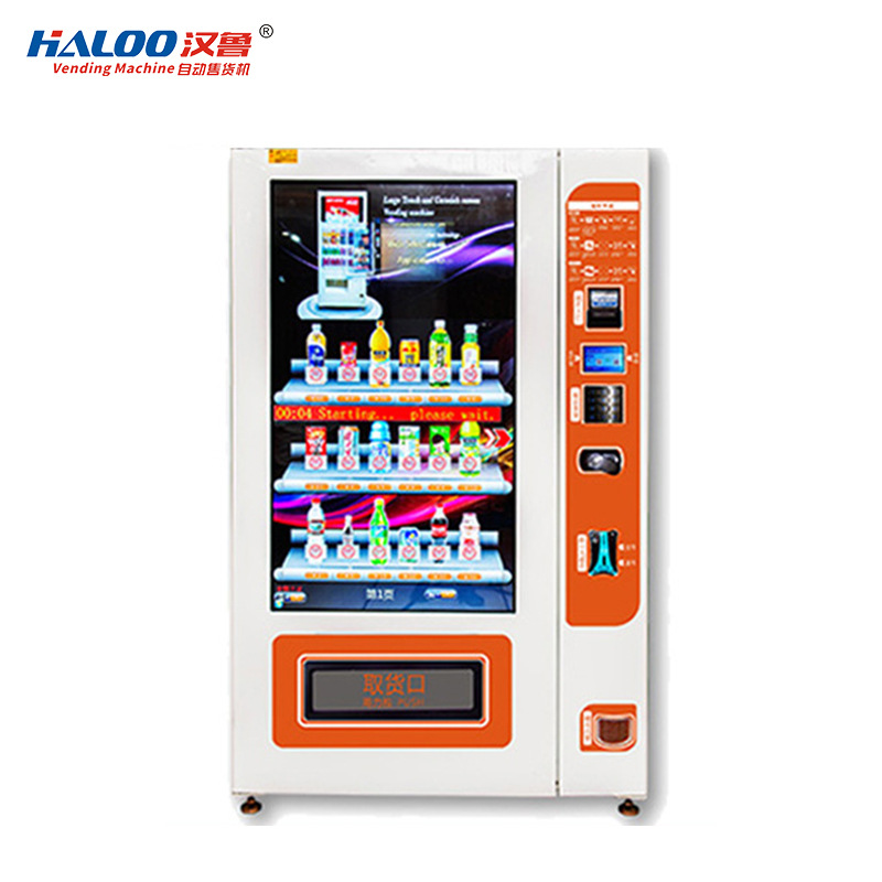 49 pulgadas gran pantalla de refrigeración de bebidas máquina expendedora leche inteligente mano pantalla táctil máquina expendedora código de escaneo de pago conveniente