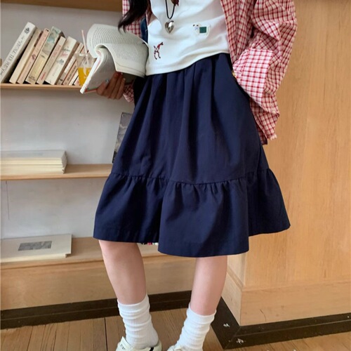 Large size fat mm American retro skirt for women's summer loose all-match skirt elastic waist a-line skirt short skirt Korean