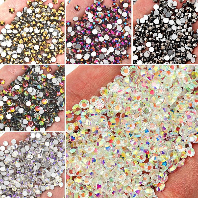 Cross-border hot 1440 a pack of glass flat nail art king fan diy naked AB round jewelry accessories wholesale