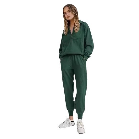 Nieuw product, direct leverbaar: Europese en Amerikaanse modeset: casual pak met lange mouwen, sweatshirt met halve rits en joggingbroek._voghion.com