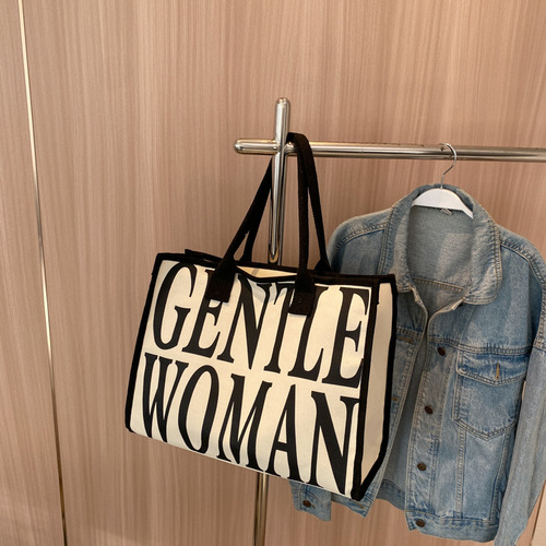 Baby and Mother Bag Large Capacity Mummy Bag Fashion Alphabet Mother Bag Handbag for Work Commute Canvas Lady Shoulder Bag
