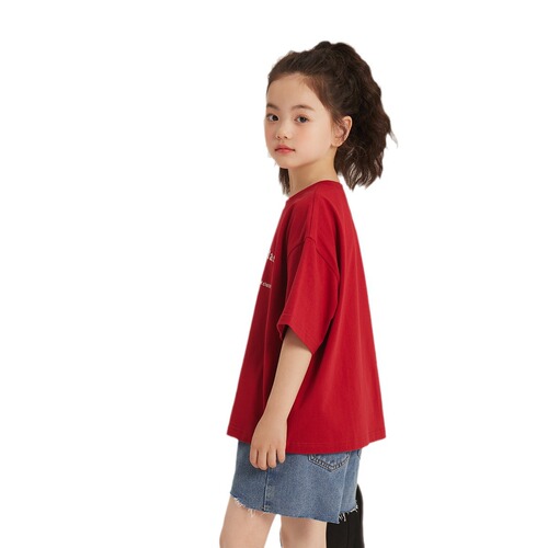 Girls spring style versatile short-sleeved T-shirt 2024 letter printing soft loose children's casual bottoming shirt