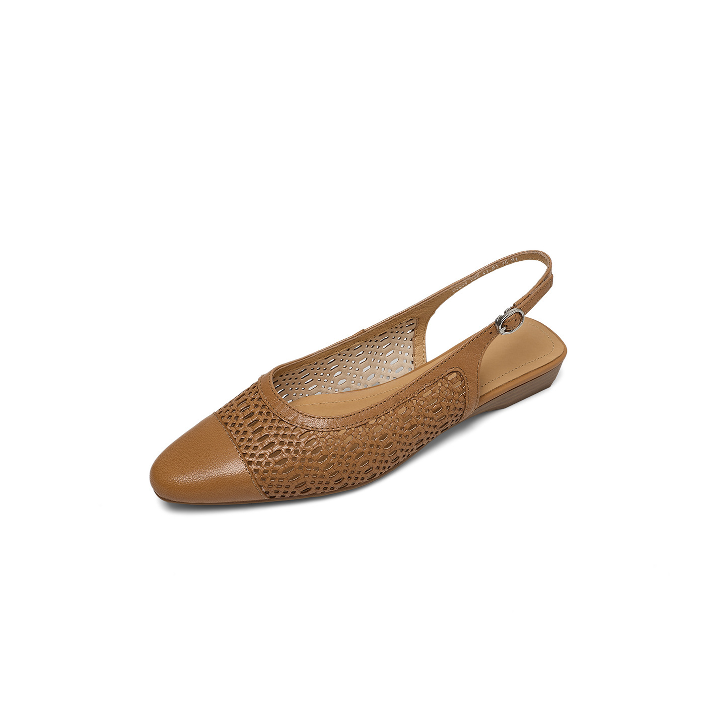 Sandal nữ phong cách vintage mũi kín hở gót đế bệt — Màu caramel