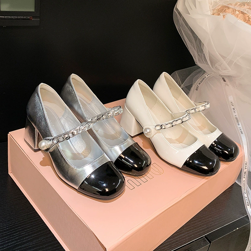 Французские маленькие ароматные туфли на толстом каблуке Mary Jen Женские туфли Весна и Осень 2025 Новый дикий нежный ветер сандалии на каблуках одиночные туфли для женщин