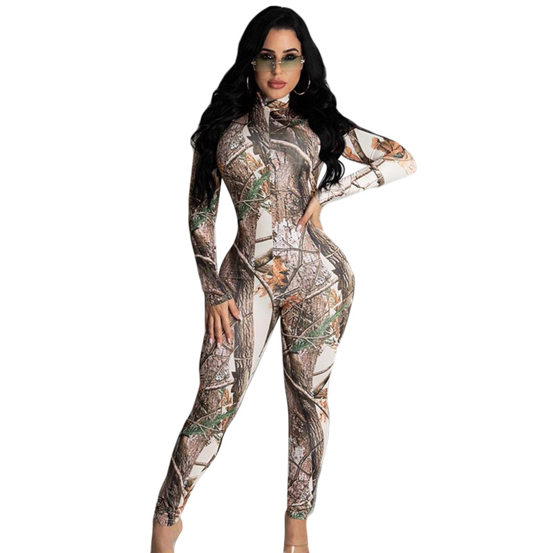 fashion dye printing slim-fit jumpsuit NSMX25366