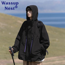 WASSUP NEST机能风冲锋衣男春潮牌日系连帽夹克宽松休闲工装外套