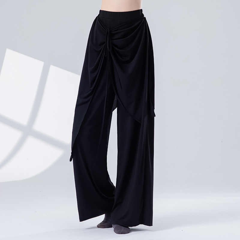 现代舞蹈服女新款屁帘飘片系带宽松阔腿裤成人古典舞练功形体裤子|undefined