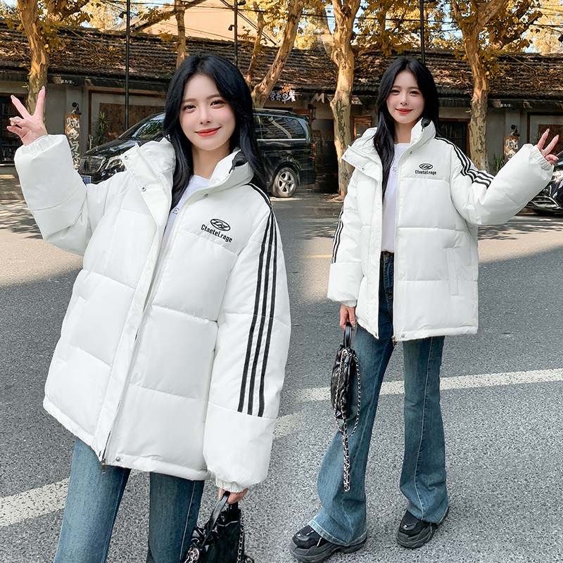 남녀공용 커플 삼선 하이넥 패딩 점퍼 겨울 루즈핏 빅사이즈 학생 캐주얼