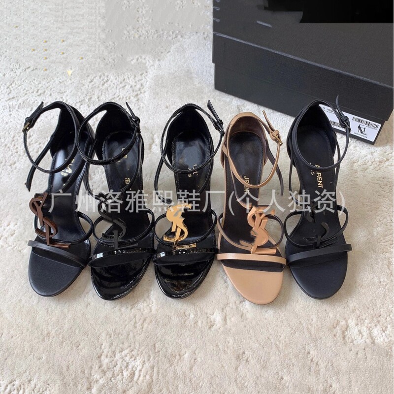 High-End Version of Women's Summer New Style One-Strap Stiletto Sandals with Metal Letter Buckle, Open-Toe Black High Heels High-End Version of Women's Summer New Style One-Strap Stiletto Sandals with Metal Letter Buckle, Open-Toe Black High Heels