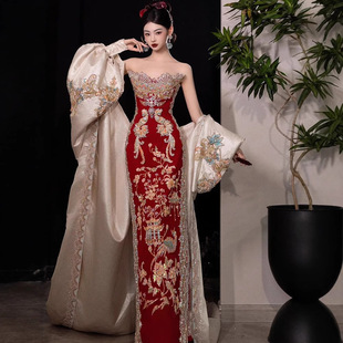 Xiuhe Wedding Dress for Bride, Chinese-Style Luxury Gown with Train, New Style for Toasting, Wedding Dress with Intricate Craftsmanship