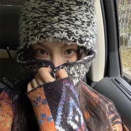 韩版杂色针织帽遮脸冬季保暖挡耳设计显脸小粗棒针毛线帽男女款