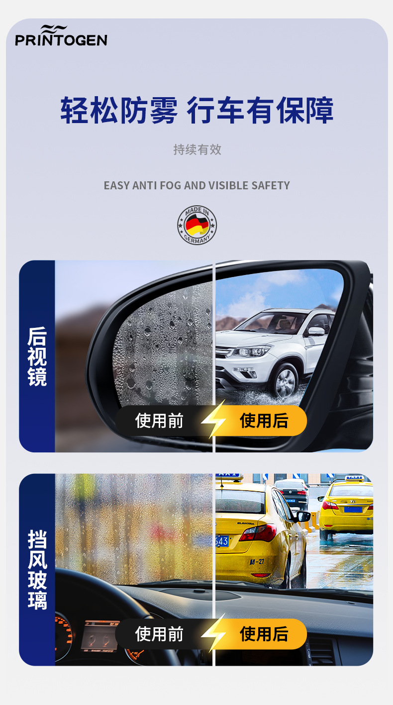 Anti-Fog Agent Car Windshield Long-Lasting Defogging Rain Film Water Repellent Spray Rearview Mirror Anti-Rain Artifact