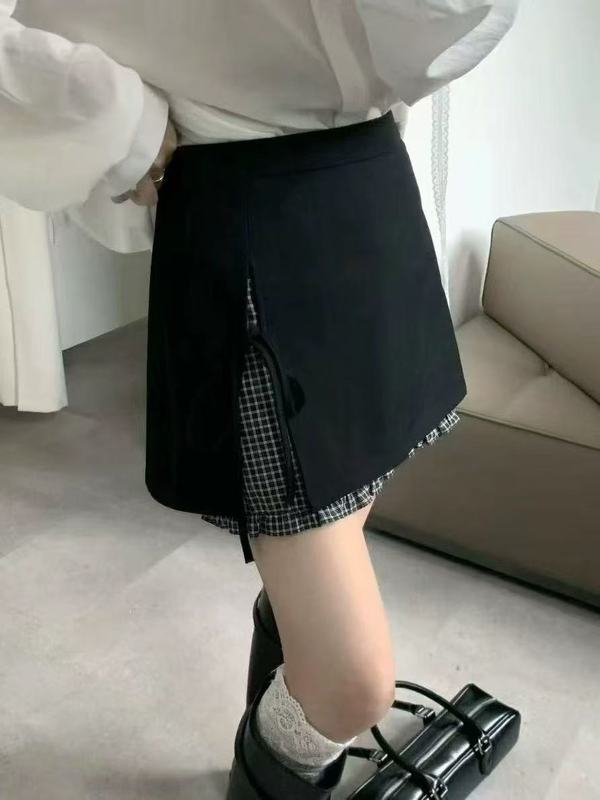 不退换E9002韩系侧绑带设计拼接半身裙女|undefined