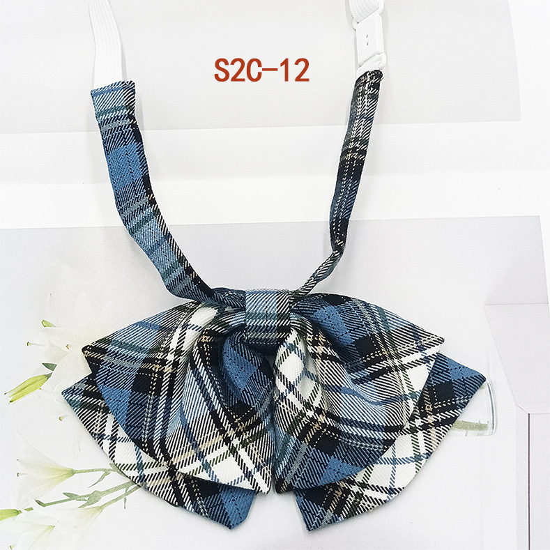 Pajarita de estilo universitario jk bowknot moda coreana casual rayas a cuadros niñas doble cuello flor spot al por mayor