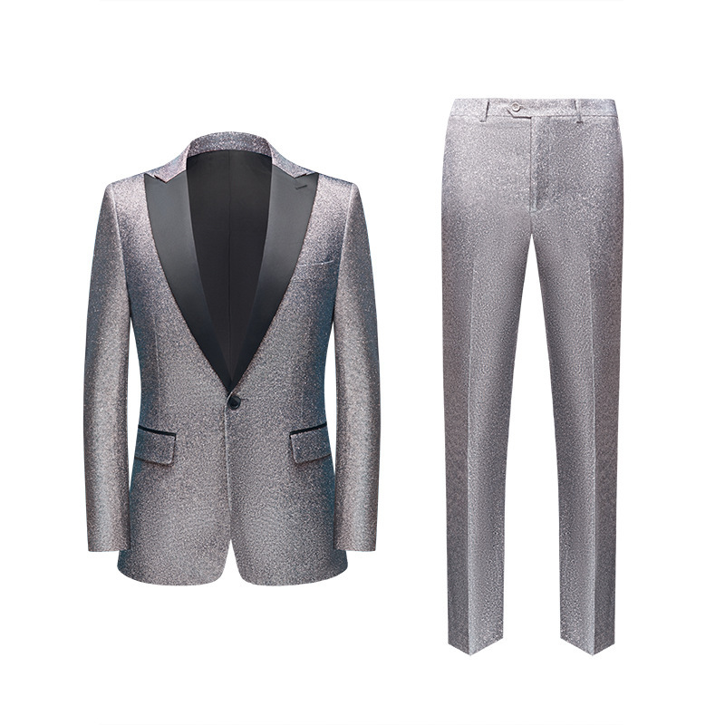 2022 new men's suit suit Korean style performance suit silver gray stage suit two-piece Men suits