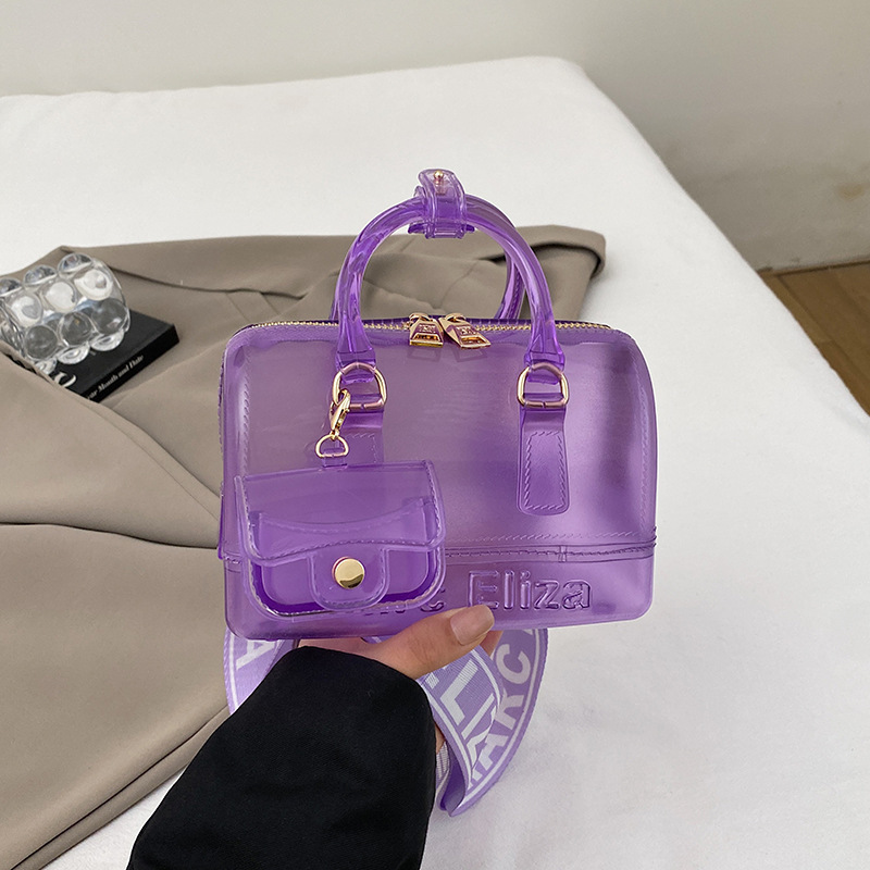 2025 夏の新しい PVC 透明ゼリーポータブル枕バッグ女性の今年人気の質感シングルショルダークロスボディバッグ|undefined