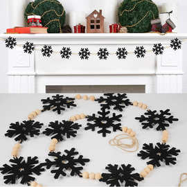 跨境专供 圣诞节雪花木珠横幅无纺布装饰室内外壁炉圣诞节日装饰