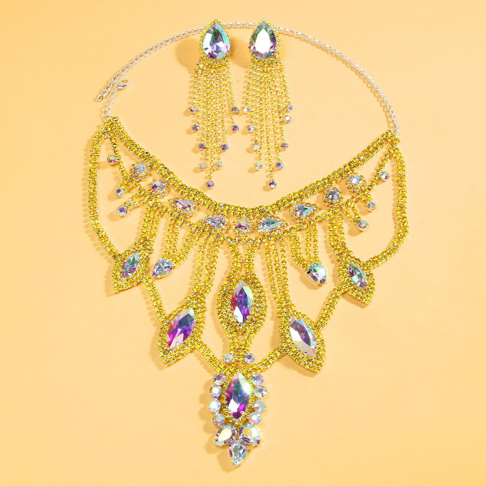 Aliexpress exagerado conjunto de joyería de goteo de agua de Europa y América pendientes de collar accesorios de cadena de clavícula Set de joyería