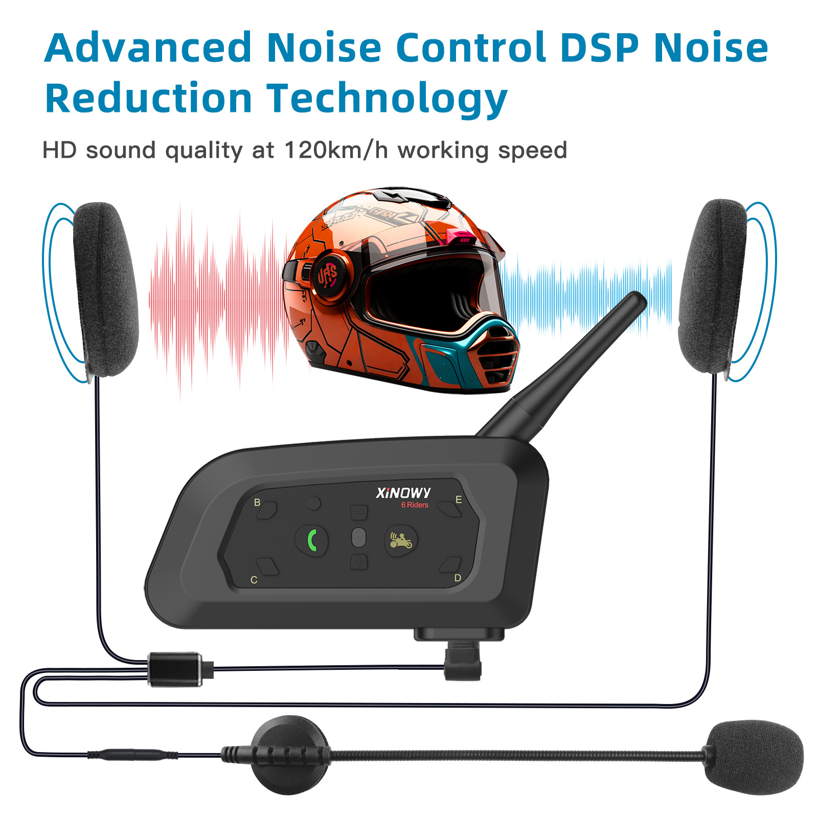 Xinowyv6Pro Motorcycle Helmet Bluetooth Headset 2-Person Intercom Helmet Intercom 3.5Mm/Typec Interface