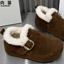 牛皮内增高全包勃肯鞋加绒保暖棉鞋冬季雪地靴女款厚底羊羔毛毛鞋