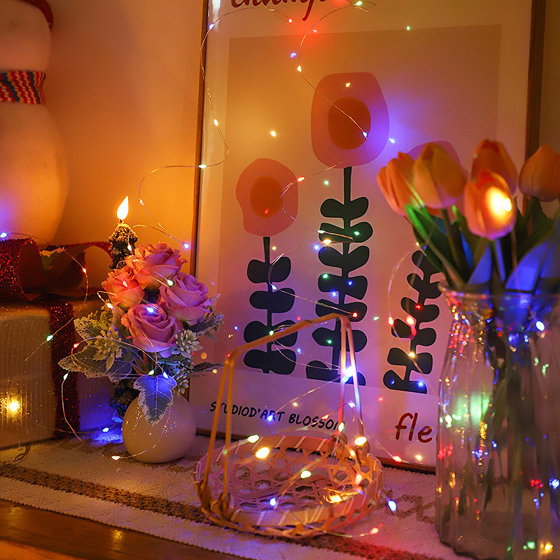 Nuevo LED caja de batería de control remoto cadena de lámpara de alambre de cobre decoración de atmósfera de vacaciones multiescena adecuada para la decoración de luces de color creativas