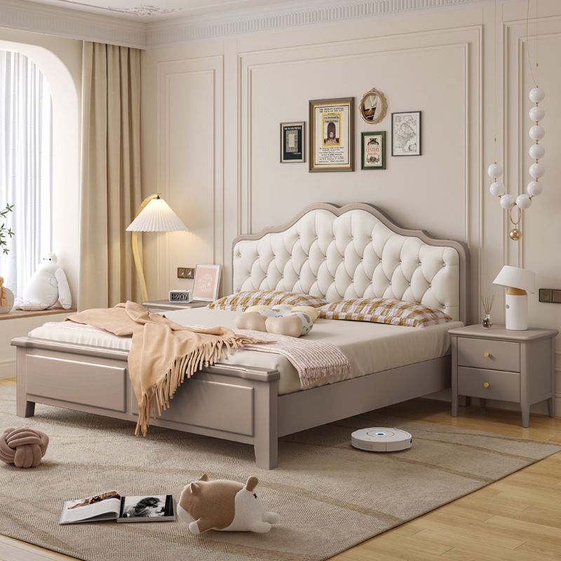 American Accessible Luxury Solid Wood Bed Double 1.8m Master Bedroom Soft Modern Wedding Bed Good French Princess Bed Durable