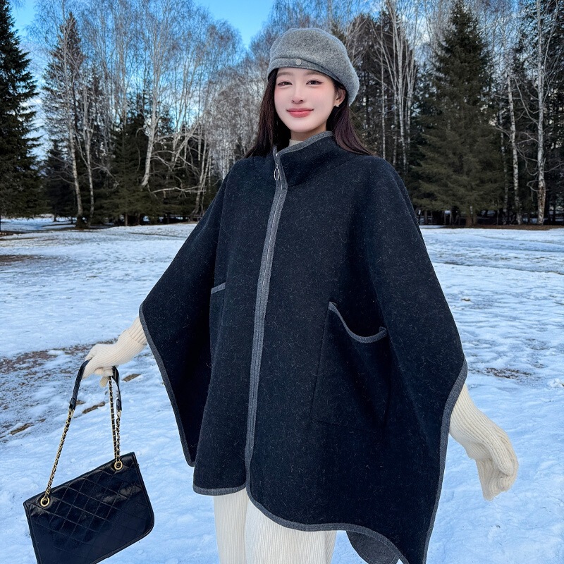 Woolen Outerwear with Fleece Lining, Thickened Shawl, New Style Cape, High-End Elegant Cloak, Rabbit Fur Knitted Cardigan, Faux Mink