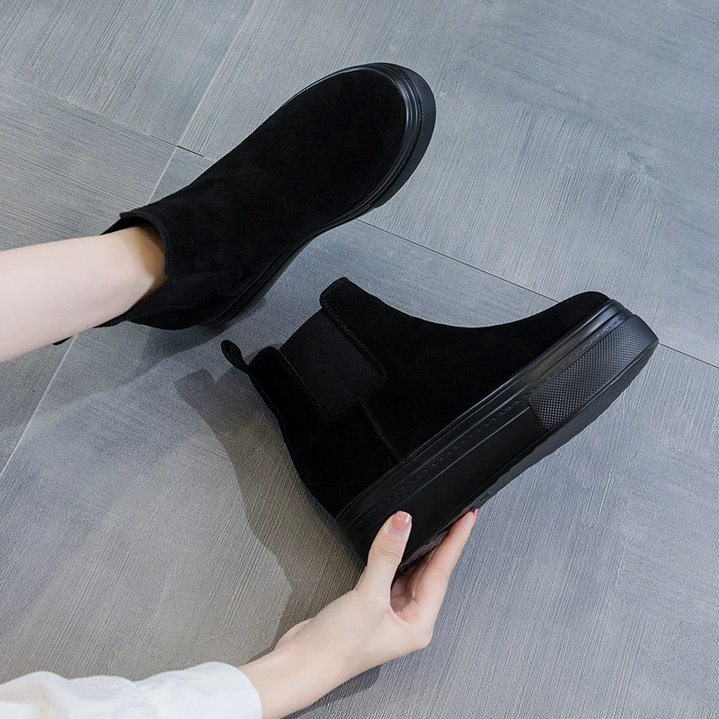 Кожаные ботинки-скрабы Женские новые зимние сапоги 2023 года, Детские осенне-зимние хлопчатобумажные ботинки на флисовой подкладке