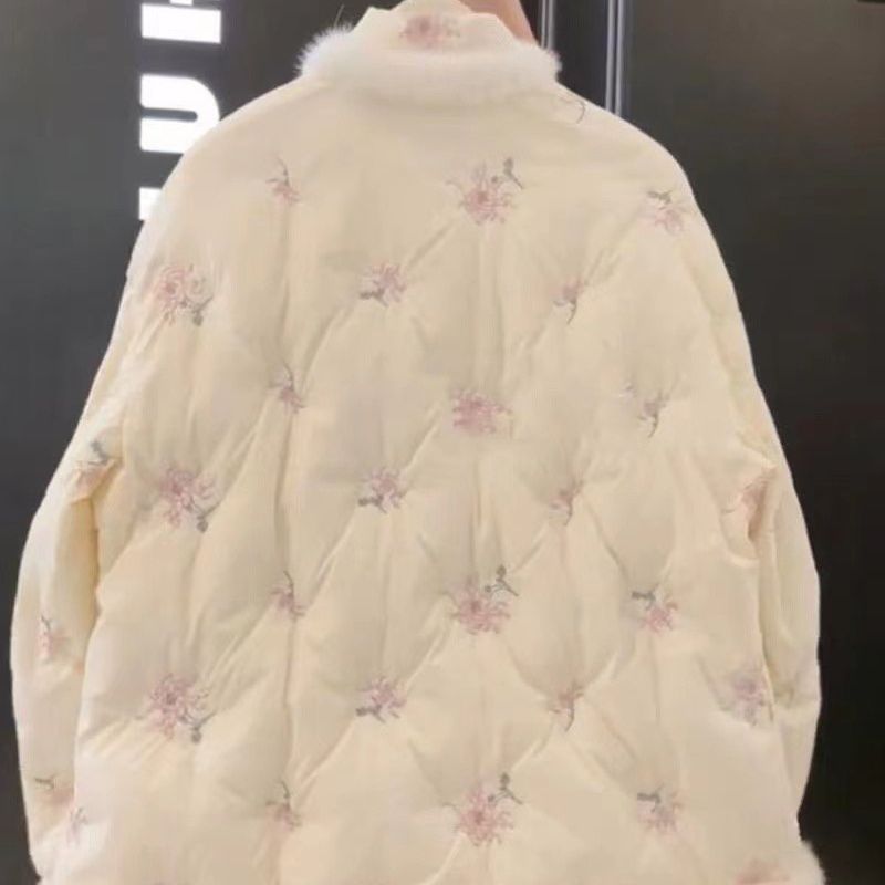 新中式国风白鸭绒显瘦冬季加厚绣花感超好看盘扣羽绒服外套女