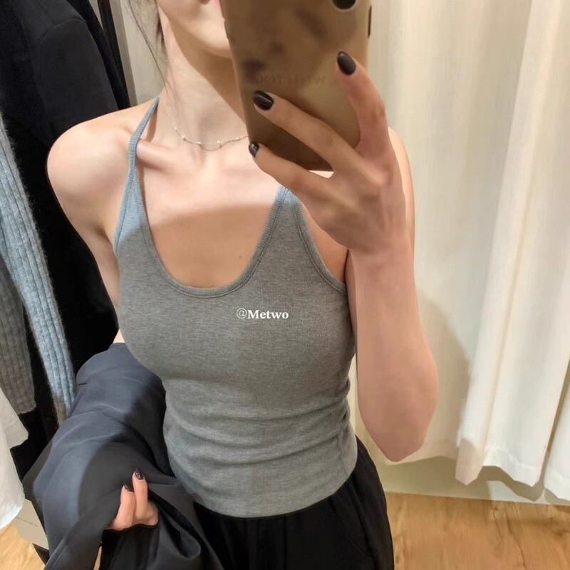 Metwo Pure Desire Beauty Backless Halter Tank Top for Women with Chest Pads, Slim Fit Sports Outerwear Sleeveless Top for Women