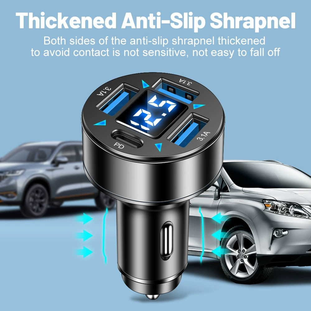 Автомобильное зарядное с четырьмя каналами, дисплей, 3 USB + PD, цифровой индикатор, автомобильное зарядное 3.1A Type-C