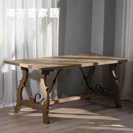 美式乡村餐桌复古做旧长桌实木家用客厅罗马柱桌子法式餐厅用餐桌