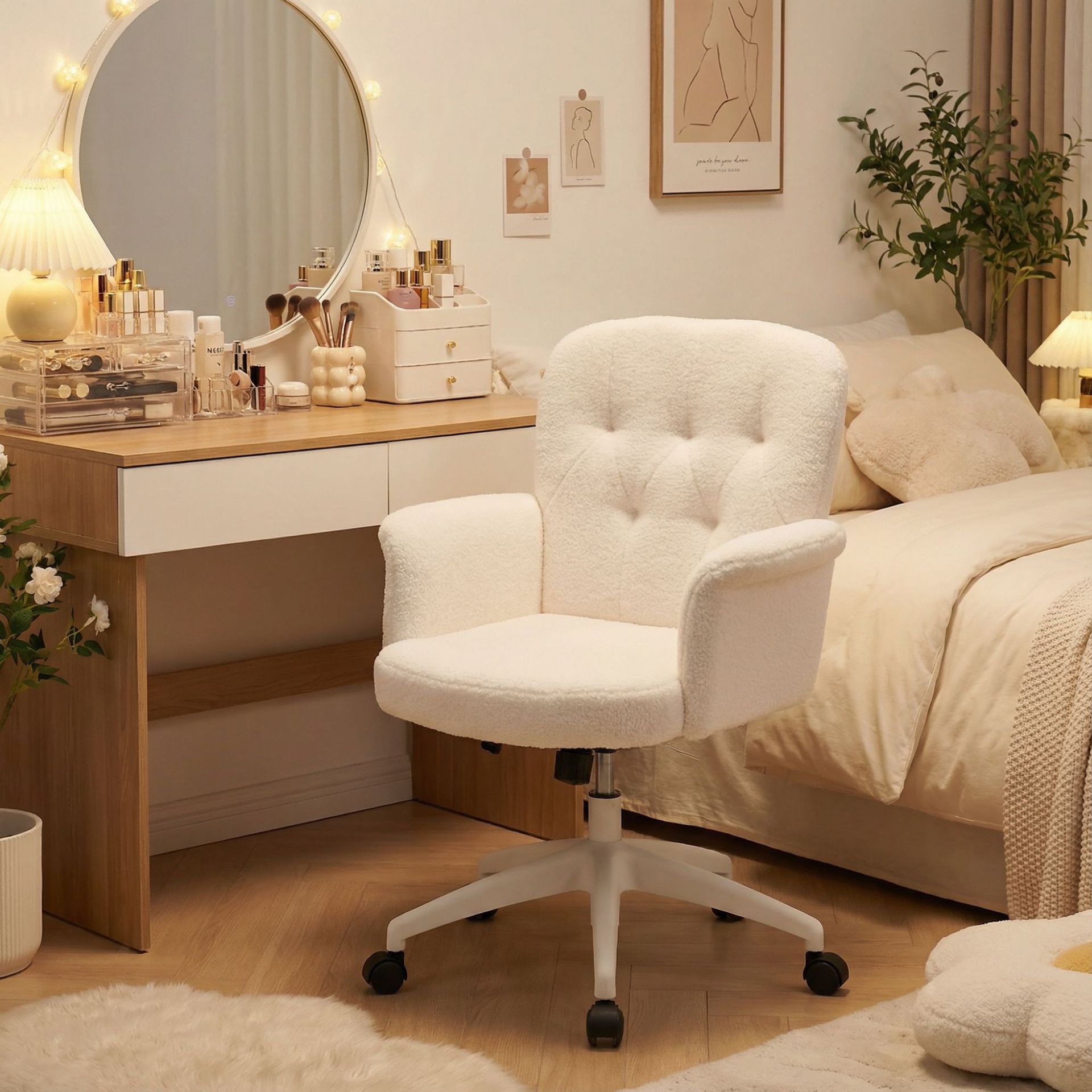 Computer Chair for Home Use, Suitable for Long Sitting, with Adjustable Backrest, Ergonomic Design, Suitable for Girls' Bedrooms, Makeup Chair, Office Desk Chair, Leisure Chair