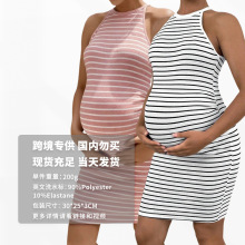跨境孕妇条纹挂脖连衣裙背心裙紧身包臀弹力外贸孕妇装女裙子孕期