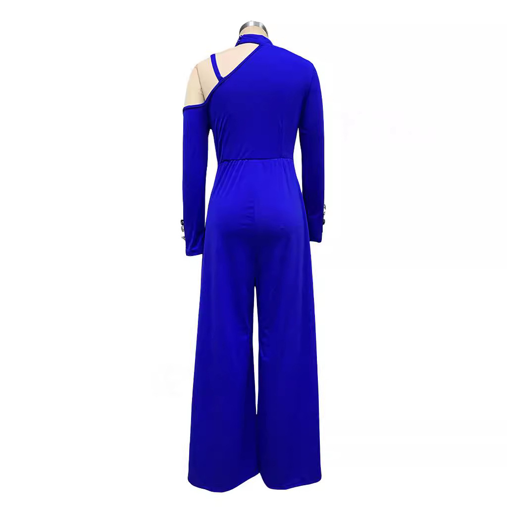 ON01404 en stock transfronterizo 2023 nuevo color sólido manga larga fuera del hombro elegante Fiesta de las mujeres mono de pierna ancha