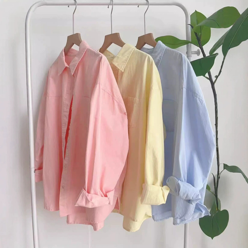 Pure cotton solid color women's shirt, new spring/summer versatile commuter wear, lightweight long-sleeve shirt jacket, sun protection top Pure cotton solid color women's shirt, new spring/summer versatile commuter wear, lightweight long-sleeve shirt jacket, sun protection top