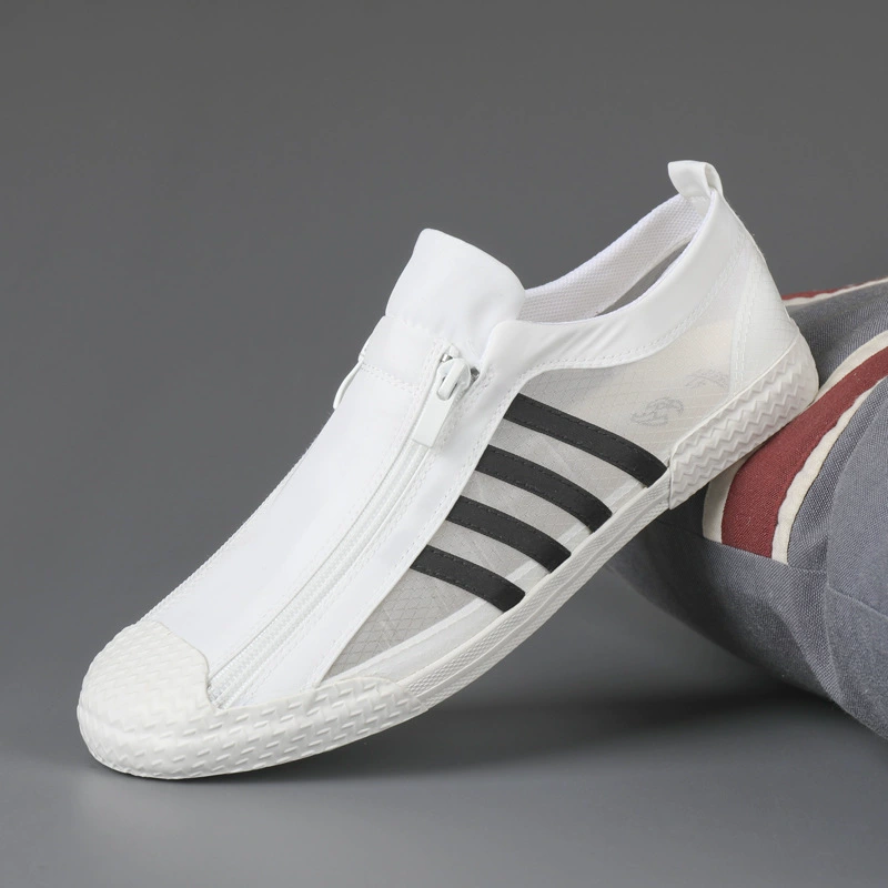 Мужская обувь один педаль 2024 весной маленькая белая доска обувь тонкая холст обувь плоская подошва бычье сухожилие повседневная прозрачная ткань обувь