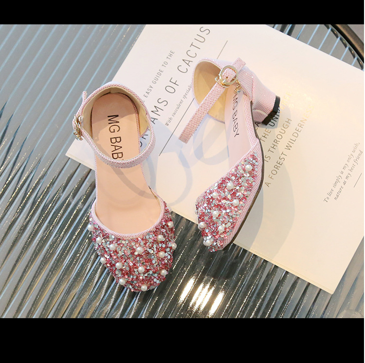 Pearl Water Diamond Princess Schuhe, Flachmund-Mode-Mädchensandalen, Mittelgroße High Heels, Sommer-Kinderschuhe_voghion.com