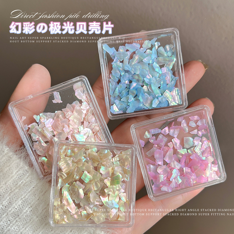 Nail Art Shell Pieces Boxed, Iridescent Aurora Ultra-Thin Breakable Abalone Slices, Nail Decorations, Dried Flower Nail Art