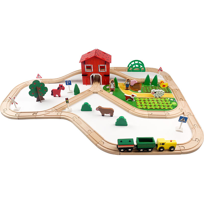 Tren de costura de madera para niños, granja de lujo, rompecabezas de haya, ensamblaje, tren eléctrico Xinyun Thomas