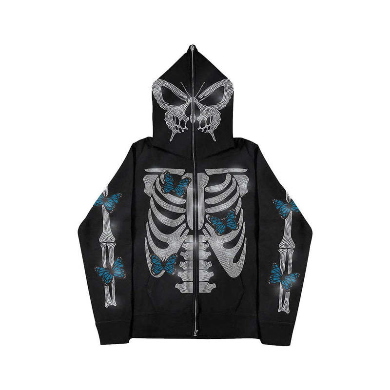 20.22 million Holy Festival Cross-border New European and American Autumn and Winter Y2K Trendy Rhinestone Loose Hooded Cardigan Sweater