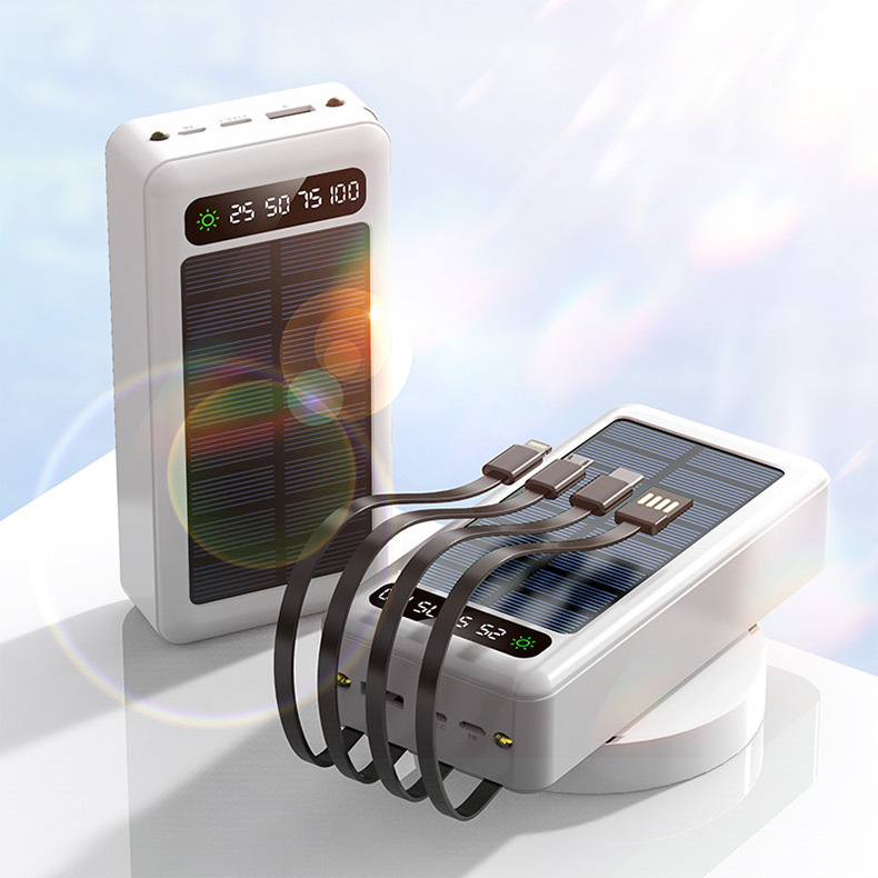 Grenzüberschreitender Bestseller Solar-Powerbank 20000 ultragroße Kapazität mit integriertem Kabel tragbar Großhandel mobile Stromquelle