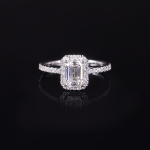 S925 Sterling Silver Cross-Border Best-Selling Four-Claw Sugar Cube 1 Carat Emerald Cut Moissanite Ring for Women Cultivated Diamonds