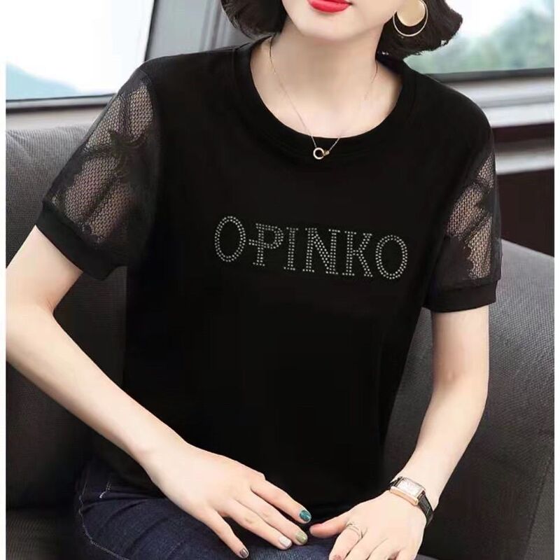 2025 New Summer Tops, Short-Sleeved T-Shirts, Women's Lace Fashionable Bottoming Shirts, Large Size, Belly-Covering, Middle-Aged Mother's Wear 2025 New Summer Tops, Short-Sleeved T-Shirts, Women's Lace Fashionable Bottoming Shirts, Large Size, Belly-Covering, Middle-Aged Mother's Wear